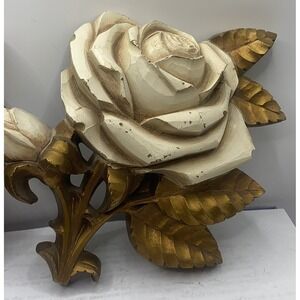 Vintage Homco 1977 Rose Wall Plaques Gold Cream Floral Decor Set of 2 7324